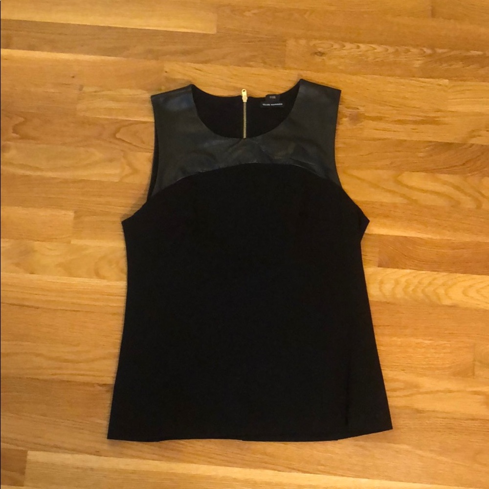 CLUB MONACO Lamb Leather Trim Top